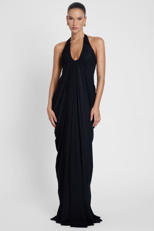 Leau Cascade Drape Gown In Black