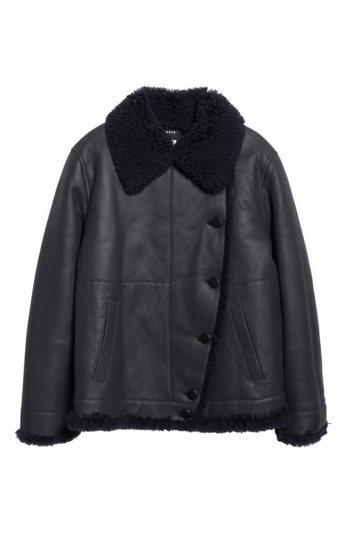 Akris Arno Genuine Shearling Lined Leather Jacket In Blue