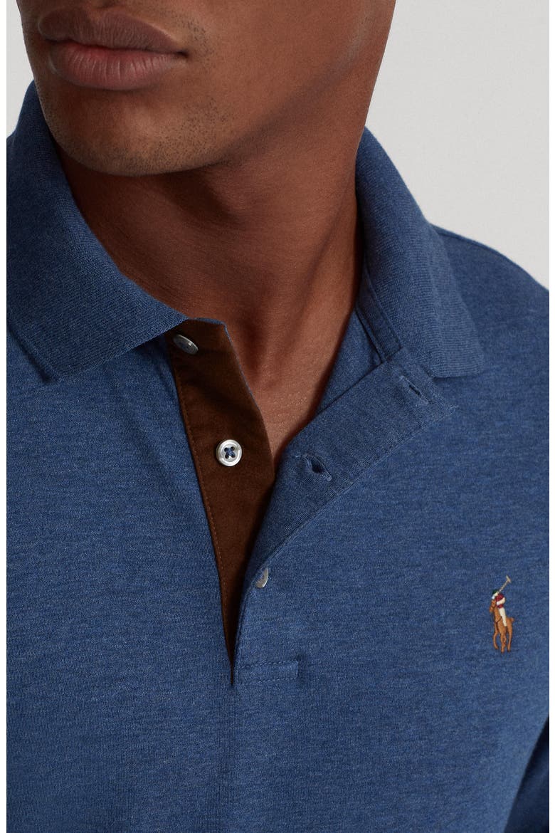 Long Sleeve Pima Cotton Polo, Alternate, color, BLUE HTR
