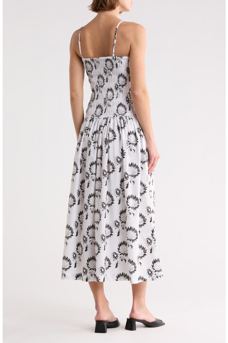 Peony Smocked Cotton Midi Sundress, Alternate, color, GRAPHIC SUNFLOWERS WHITE