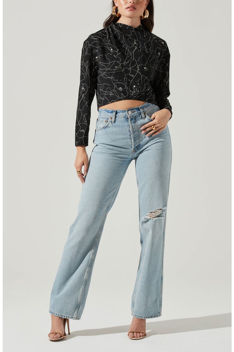 Floral Long Sleeve Top, Alternate, color, BLACK SKETCH