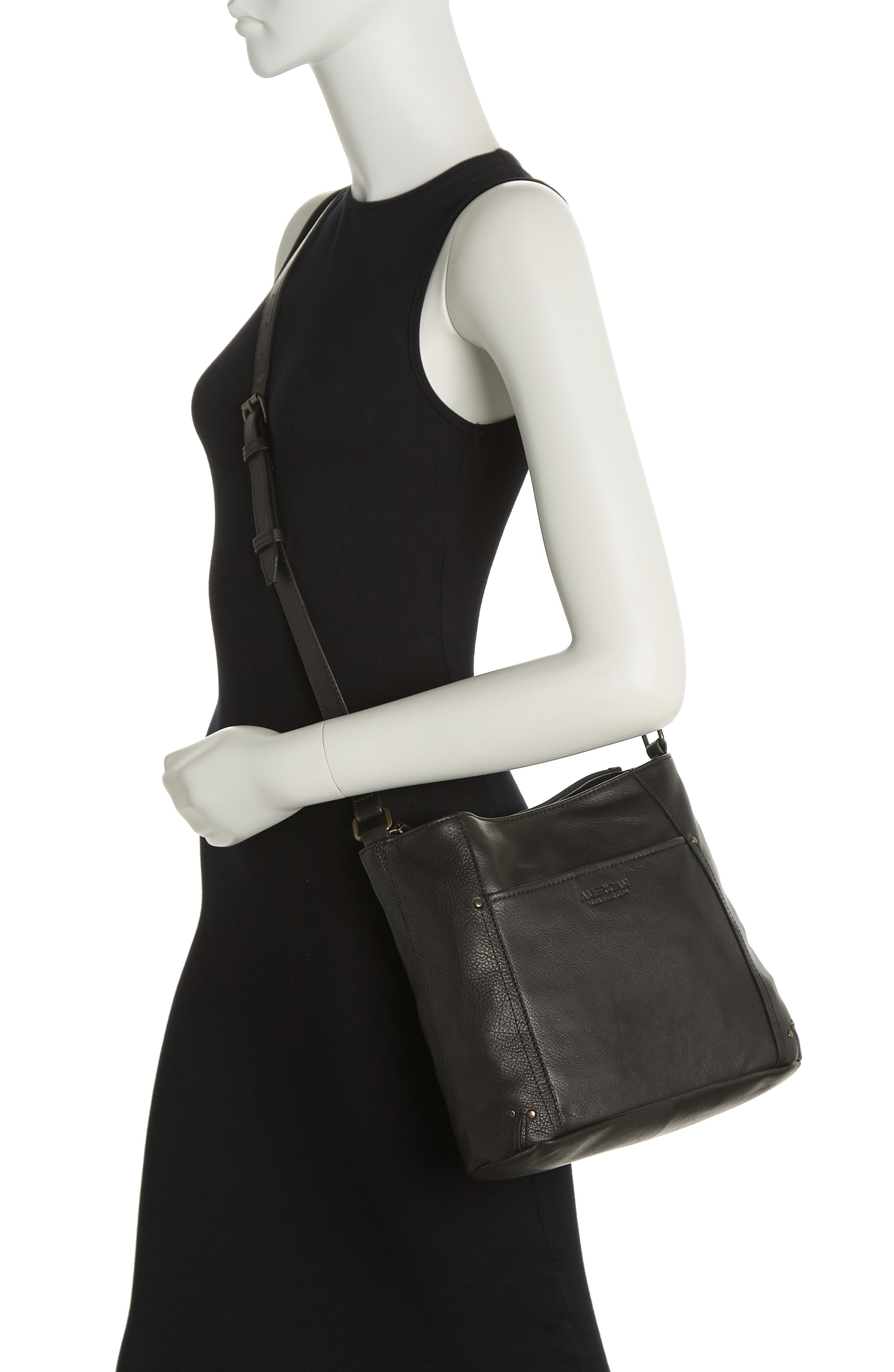 Austin Double Entry Leather Crossbody Bag, Alternate, color, BLACK