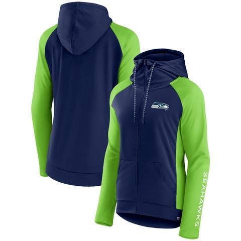 Women's Fanatics Branded College Navy/Neon Green Seattle Seahawks End Around Lightweight Raglan Full-Zip Hoodie Jacket