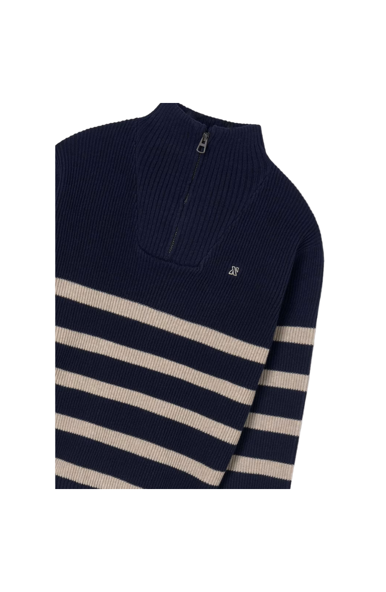 Mayoral Striped Zip-Neck Sweater, Alternate, color, Navy