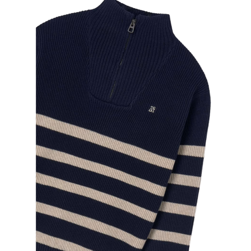 Mayoral Striped Zip-neck Sweater In Blue