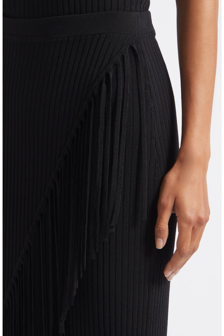 Giana Fringe Asymmetrical Midi Skirt, Alternate, color, JET