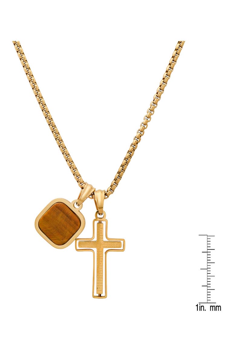 Men's Cross & Tiger's Eye Pendant Necklace, Alternate, color, GOLD MULTI