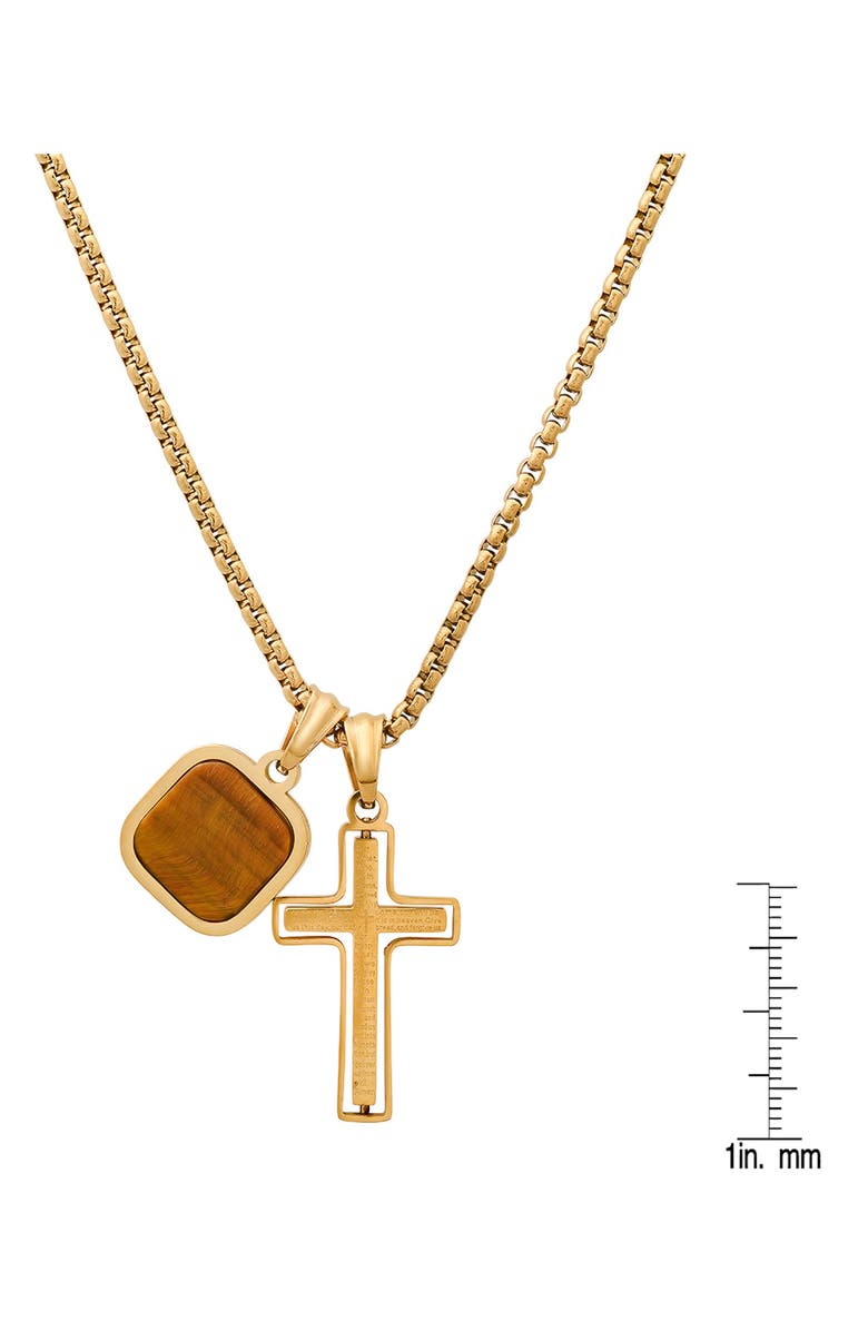 HMY JEWELRY Men's Cross & Tiger's Eye Pendant Necklace, Alternate, color, Gold Multi