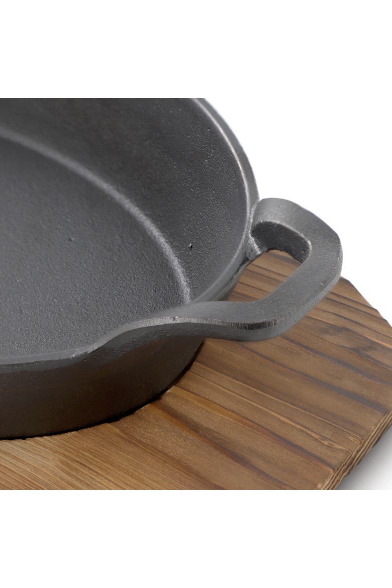 6 Piece Mini Cast Iron Oval Pan with Wood Tray Set, Alternate, color, Black