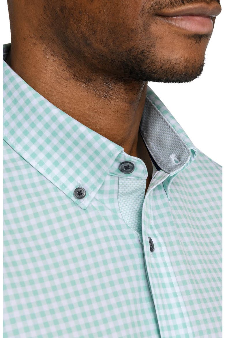 Slim Fit Gingham Woven Short Sleeve Basic Shirt, Alternate, color, MINT
