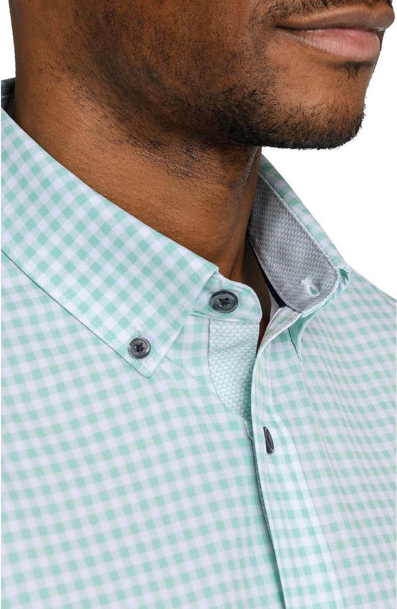 CONSTRUCT Slim Fit Gingham Woven Short Sleeve Basic Shirt, Alternate, color, Mint