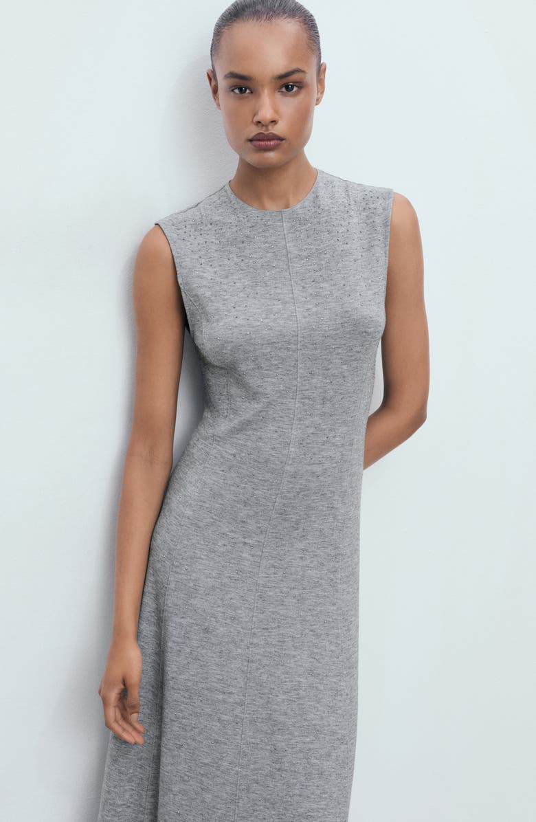 MANGO Crystal Studded Sleeveless Dress, Alternate, color, Dark Heather Grey