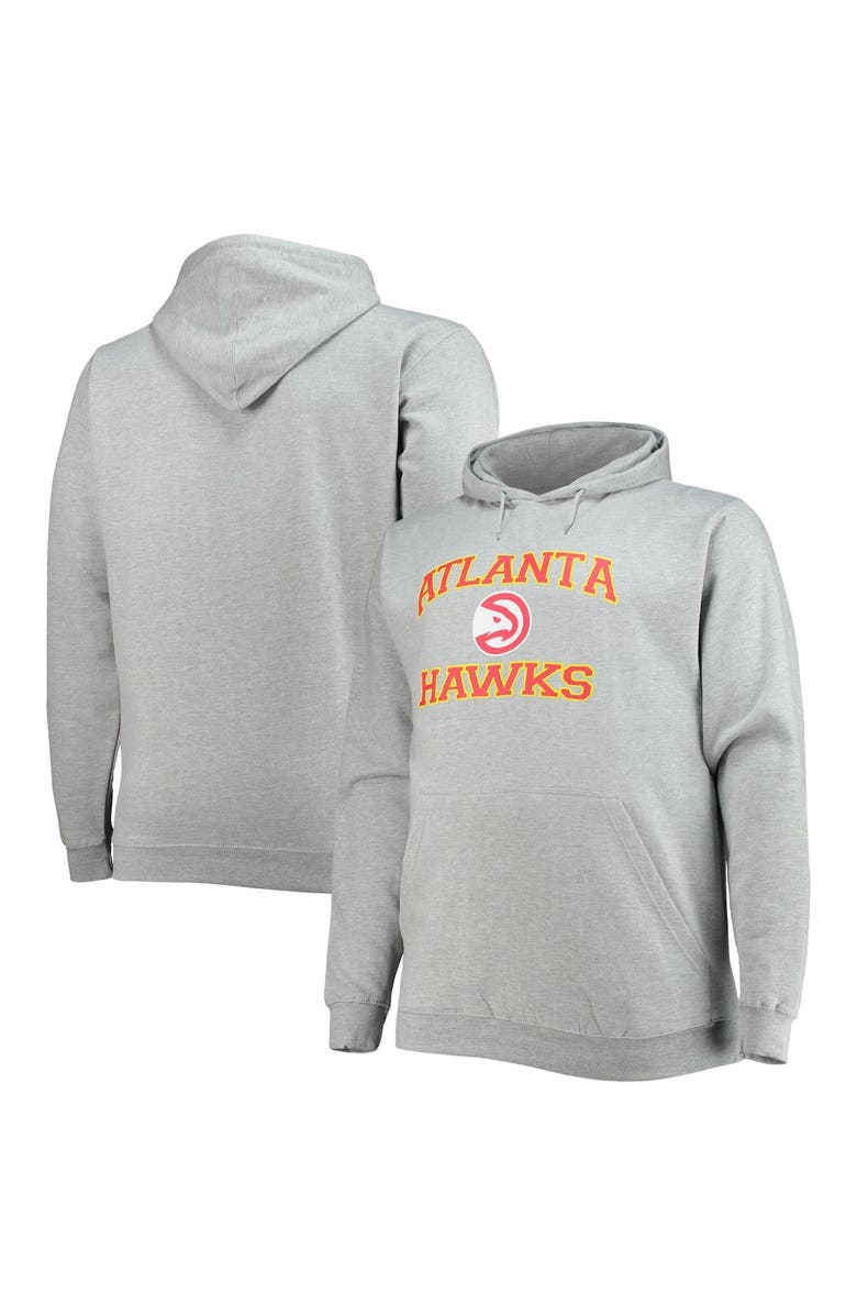 PROFILE Men's Heathered Gray Atlanta Hawks Big & Tall Heart & Soul Pullover Hoodie, Main, color, Heather Gray
