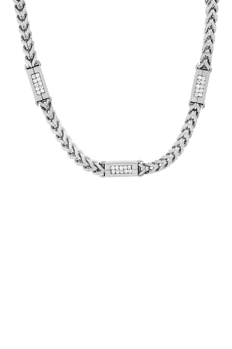 Stainless Steel Simulated Diamond Wheat Chain Necklace, Alternate, color, METALLIC