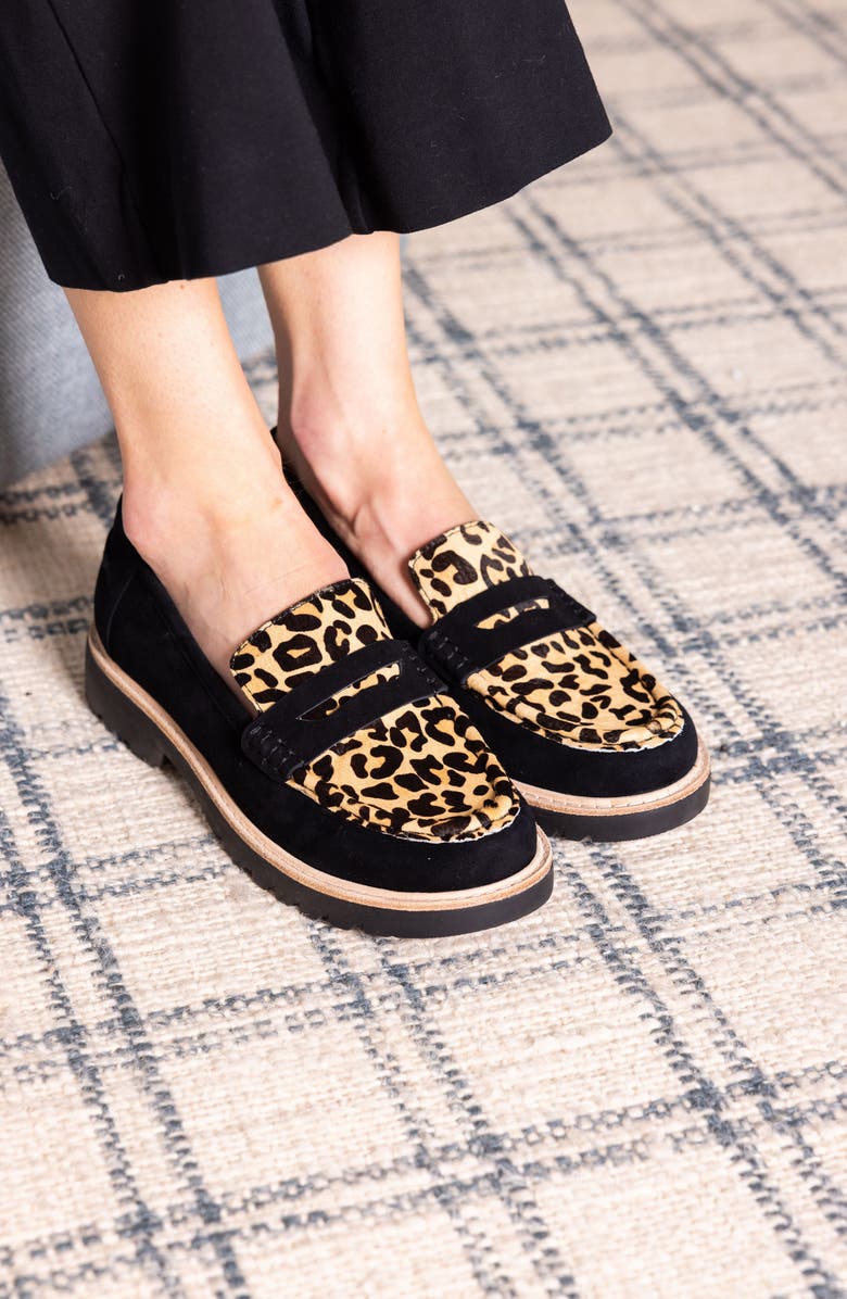 L'Amour des Pieds Yolandi Genuine Calf Hair Penny Loafer, Alternate, color, Black/ Brown