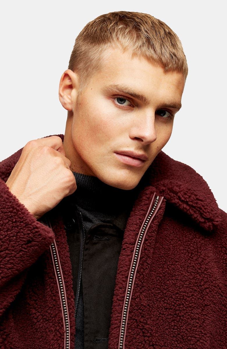 Topman Slim Fit Faux Shearling Teddy Coat, Alternate, color,