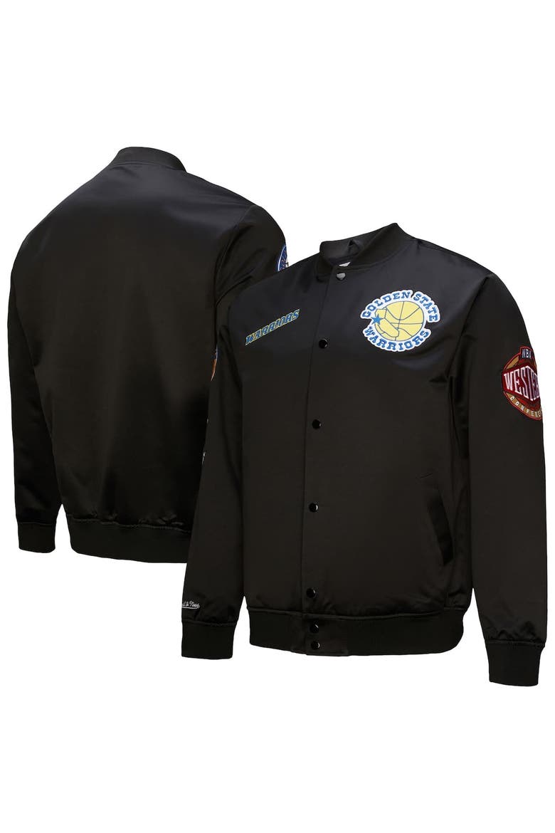 Men's Mitchell & Ness Black Golden State Warriors Blackout Collection Vintage Full-Snap Satin Jacket, Main, color, Black