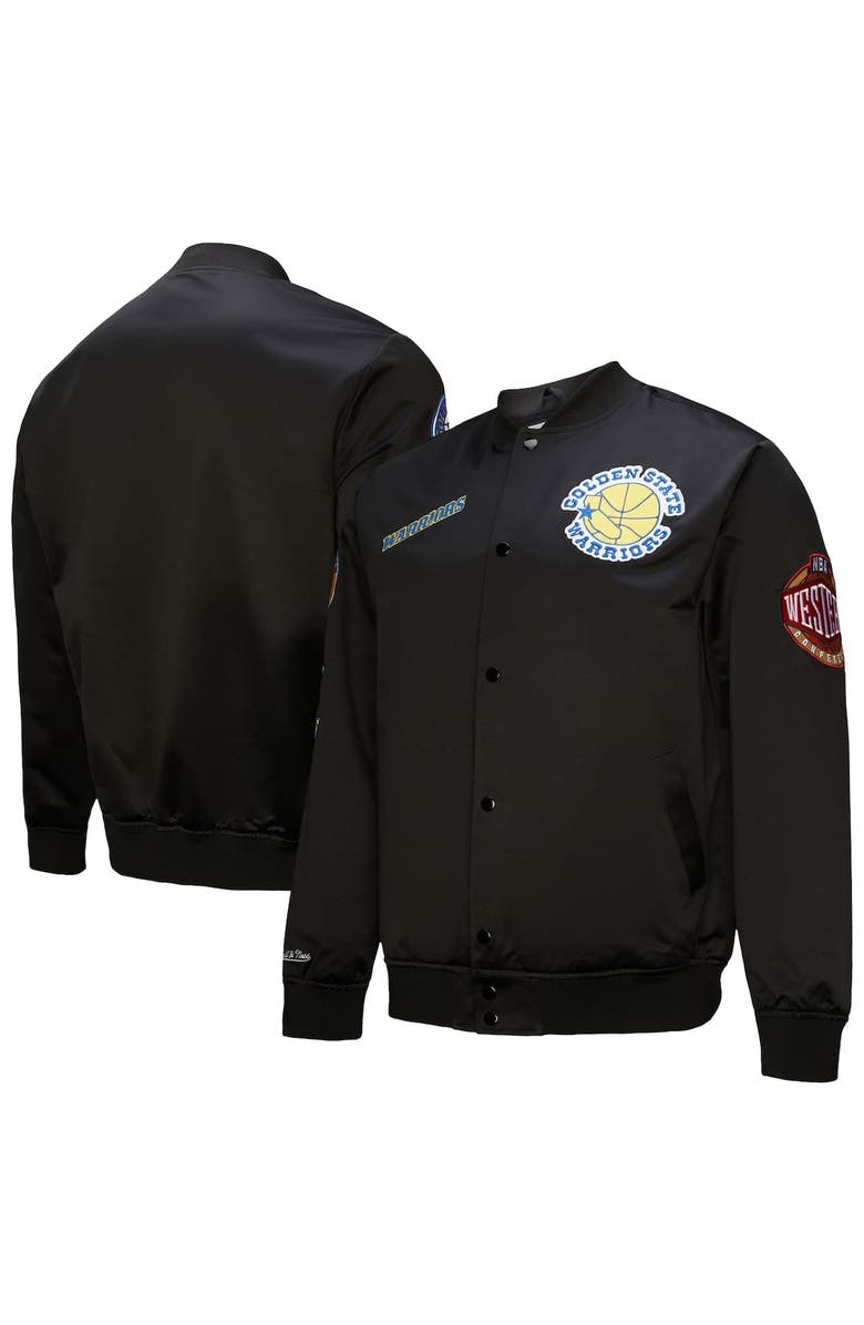 Mitchell & Ness Men's Mitchell & Ness Black Golden State Warriors Blackout Collection Vintage Full-Snap Satin Jacket, Main, color, Black