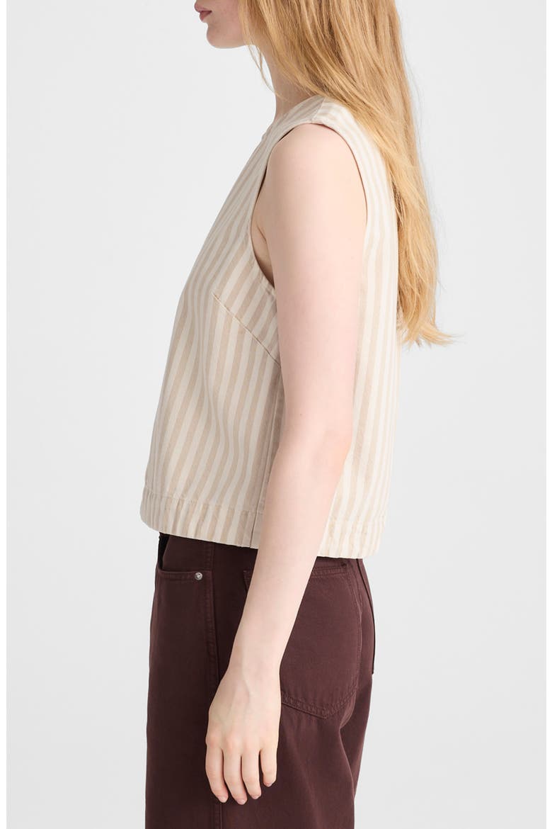 Stripe Denim Boxy Shell Top, Alternate, color, KHAKI SAND STRIPE