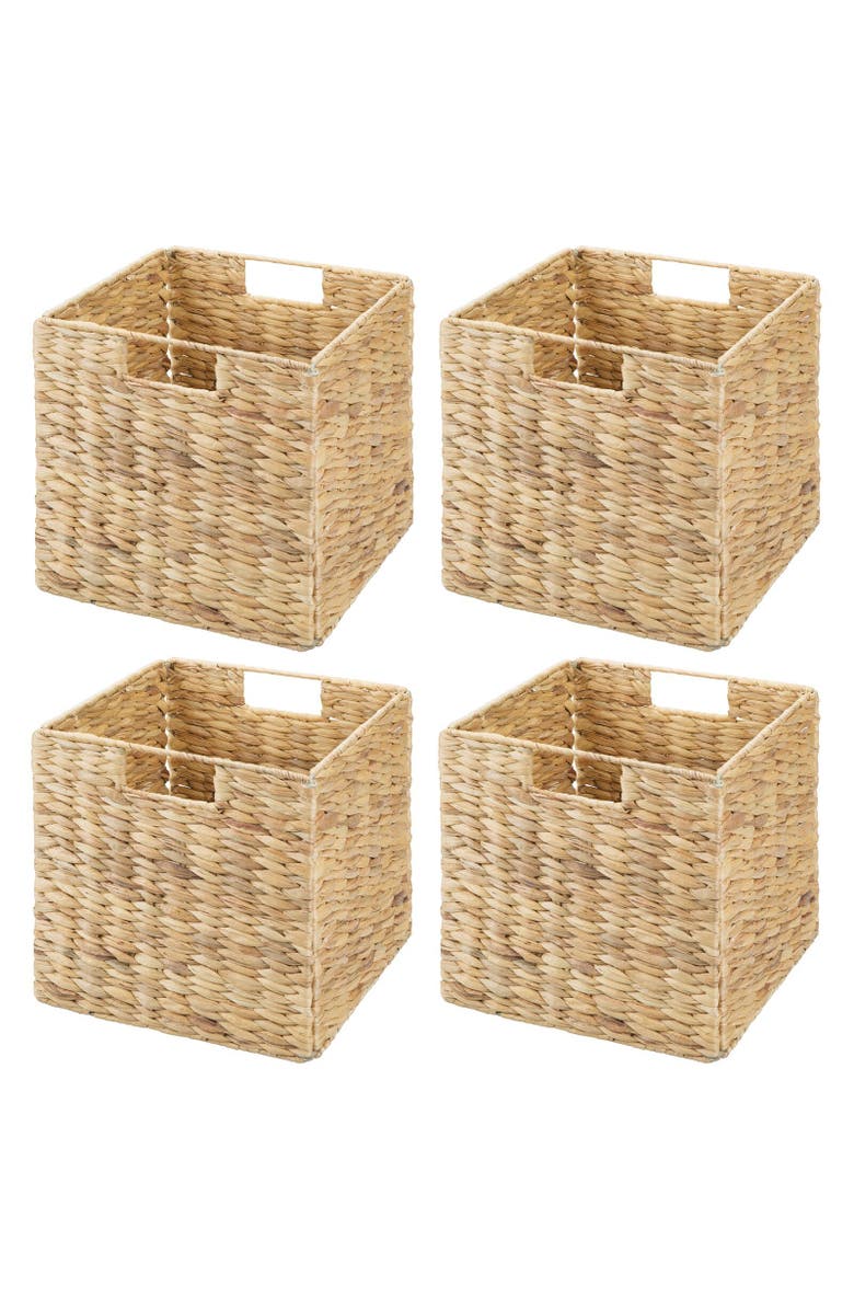 mDesign Hyacinth Woven Cube Bin Basket Organizer, Handles, 4 Pack, Main, color,