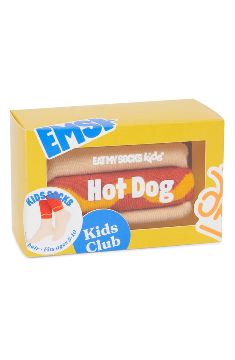 doiy Kids' Hotdog 3D Crew Socks, Alternate, color, Red/ Beige/ Yellow