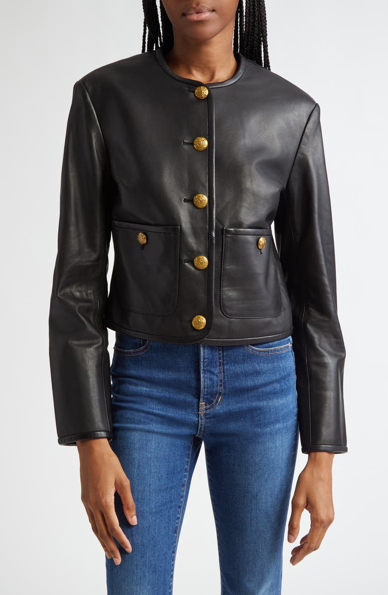 Veronica Beard Andrea Leather Jacket, Main, color, Black
