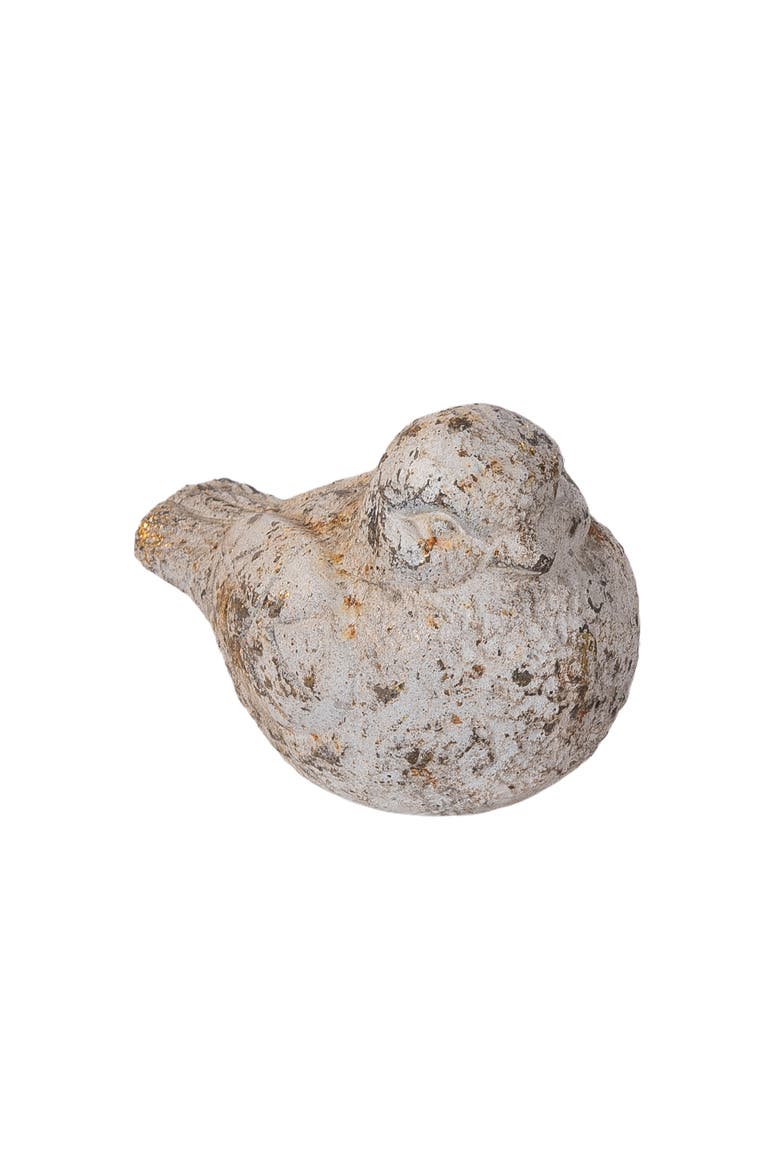 Vintage White Cement Sitting Bird Figurine 5.5", Main, color, Brown