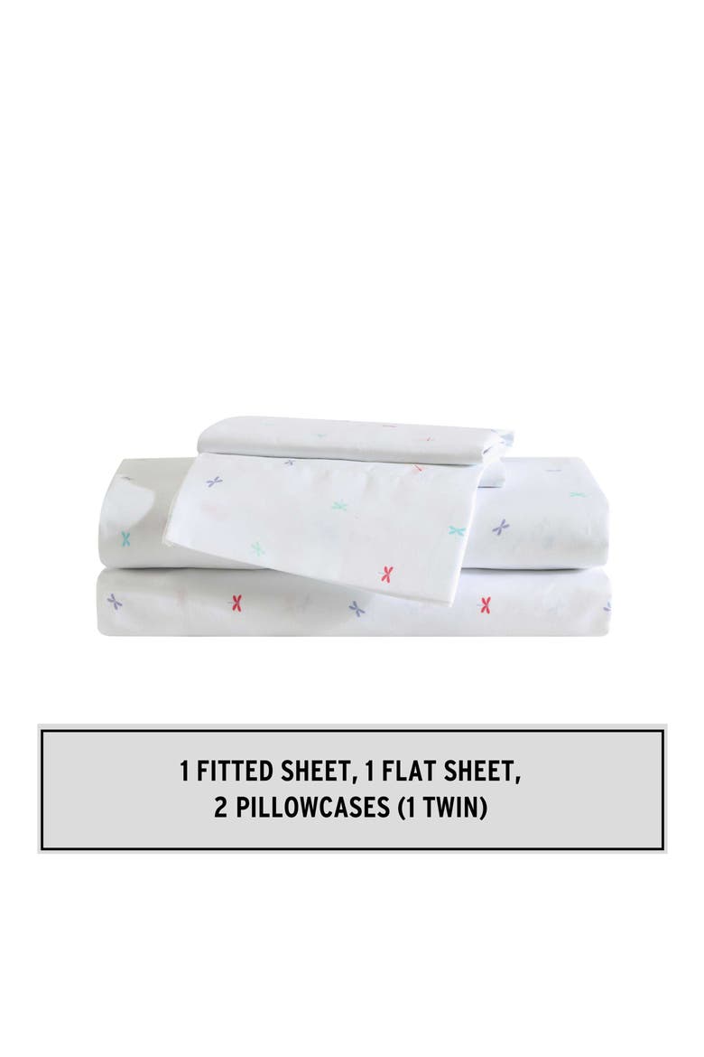 Dragonflies Microfiber Sheet Set, Alternate, color, WHITE/ PINK/ BLUE