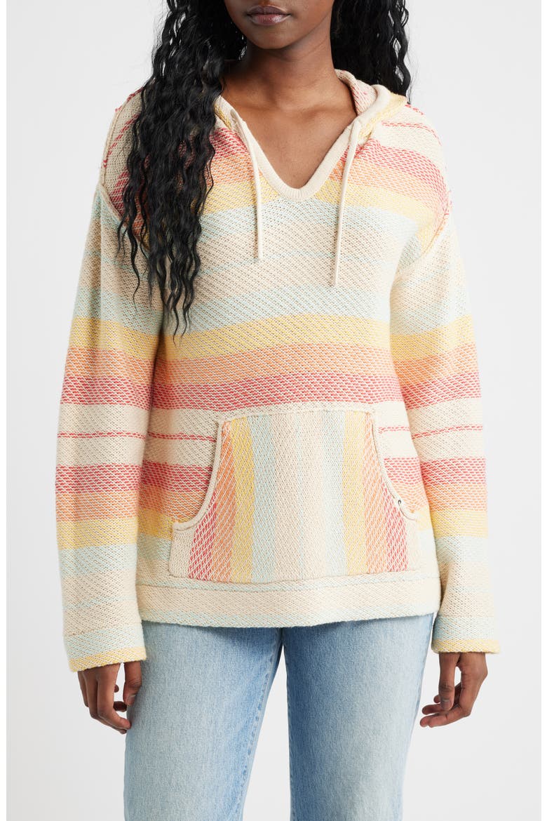 Revival Stripe Knit Poncho, Main, color, ORANGE