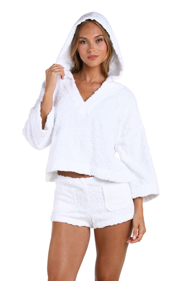 L'AGENCE Lee Ornate Crop Terry Cover-Up Hoodie, Alternate, color, White