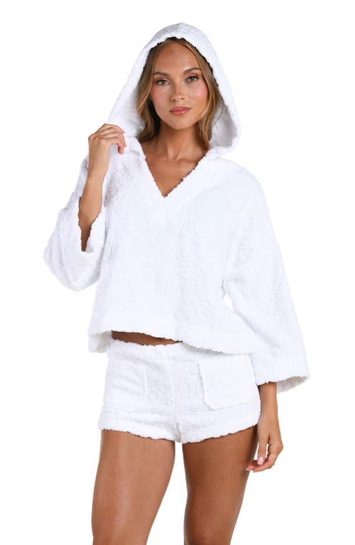 L'agence Lee Ornate Crop Terry Cover-up Hoodie In White