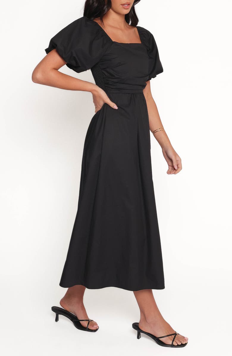 Petal & Pup Clo Puff Sleeve Midi Dress, Alternate, color, Black