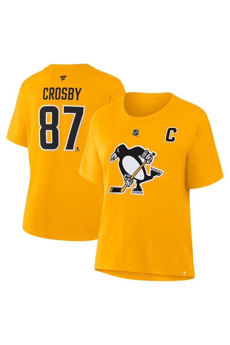 Women's Fanatics Sidney Crosby Gold Pittsburgh Penguins Authentic Stack Name & Number T-Shirt, Main, color, Gold