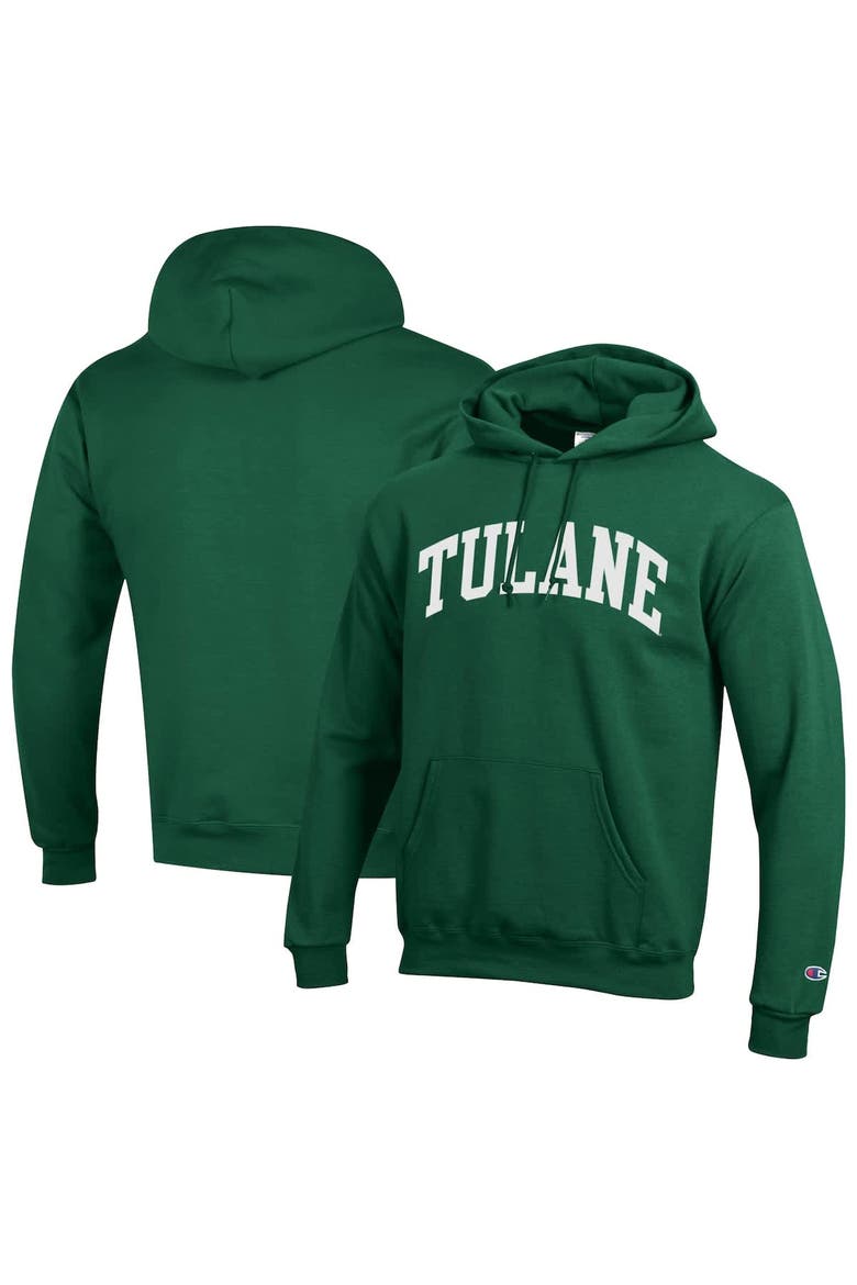 Men's Champion  Green Tulane Green Wave Basic Arch Fleece Pullover Hoodie, Main, color, Green