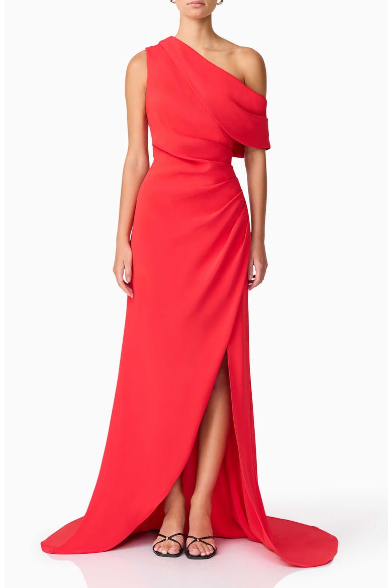 Isadora One Shoulder Crepe Gown, Main, color, RED