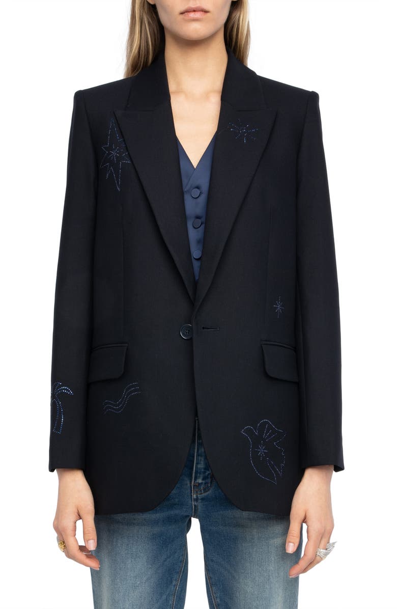 Zadig & Voltaire Vival Rhinestone Blazer, Main, color, Marine