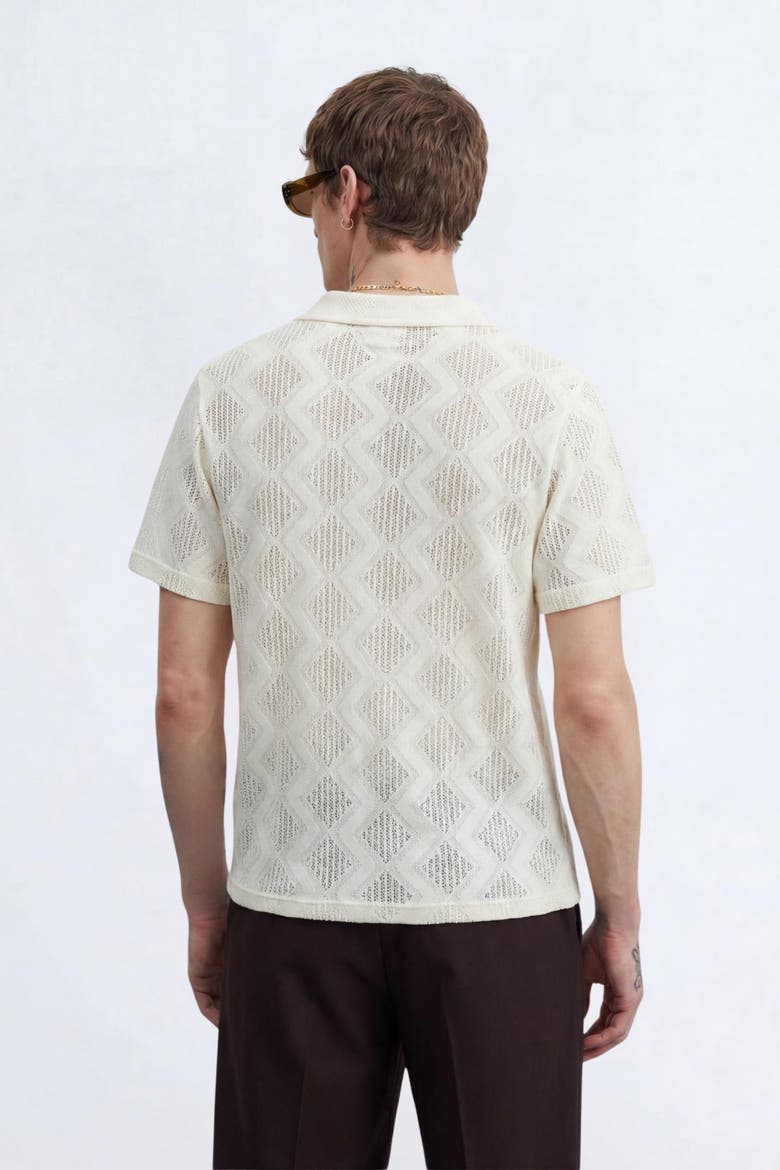 Otis Diamond Cotton Crochet Polo Shirt, Alternate, color, Cream