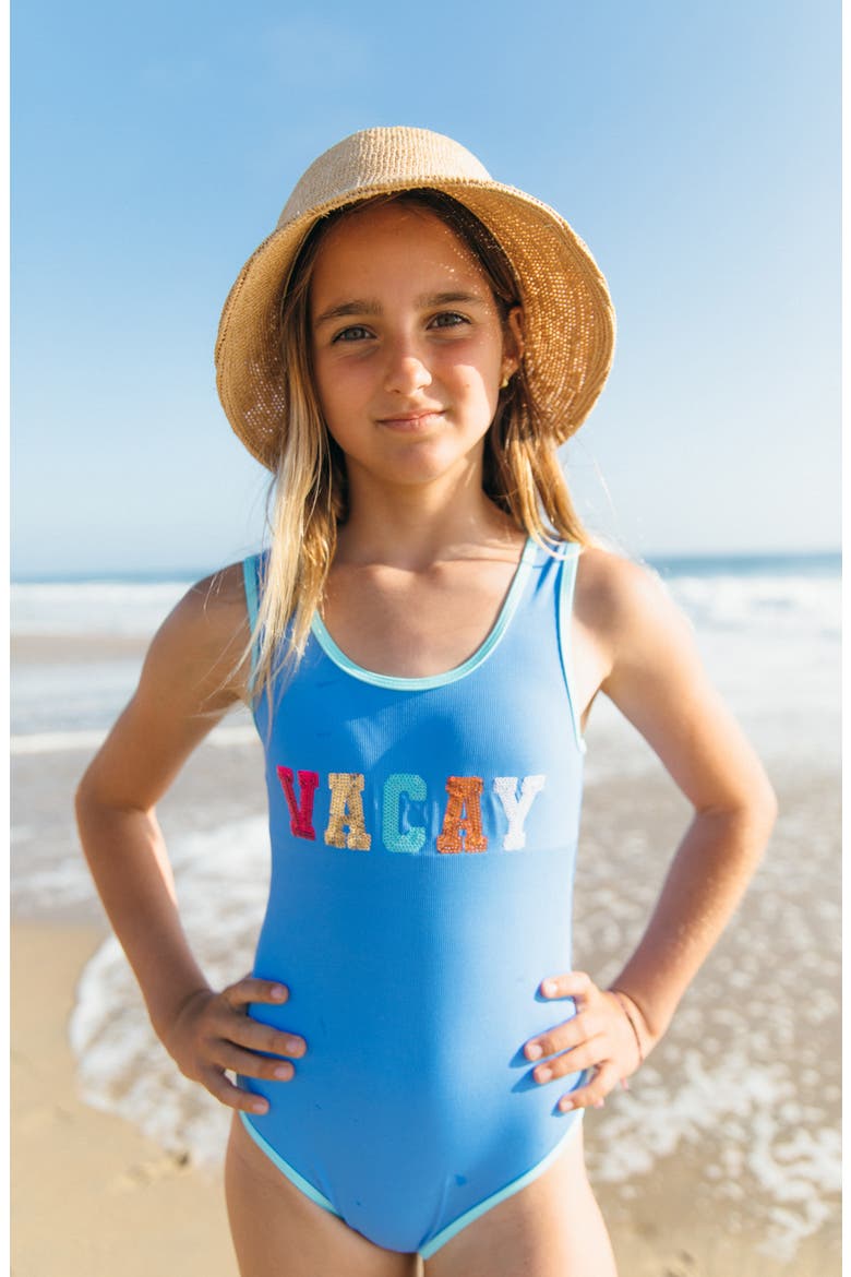 Kids' Wave Break UPF 50+ One-Piece Swimsuit, Alternate, color, BLUE JAY