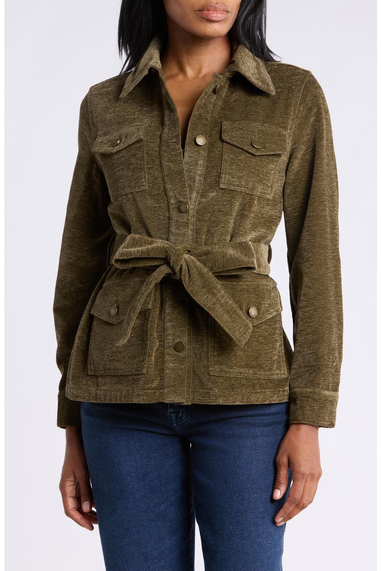 Chenille Belted Utility Jacket, Main, color, OLIVE