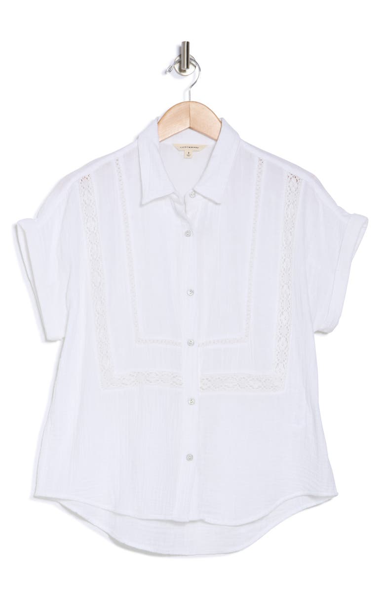 Lucky Brand Inset Lace Short Sleeve Button-Up Shirt, Alternate, color, 