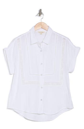 Lucky Brand Inset Lace Short Sleeve Button-up Shirt