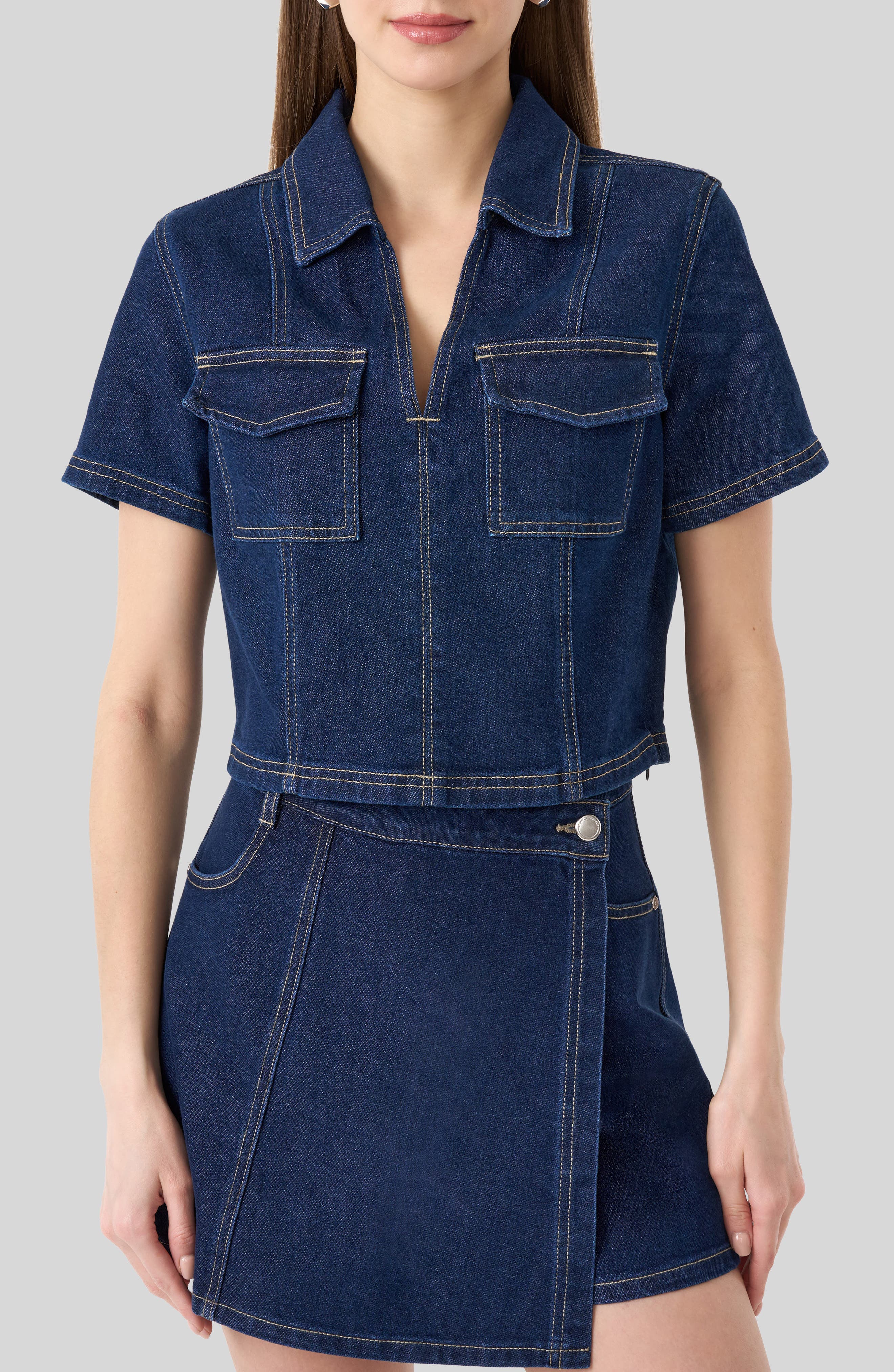 Popover Denim Crop Top