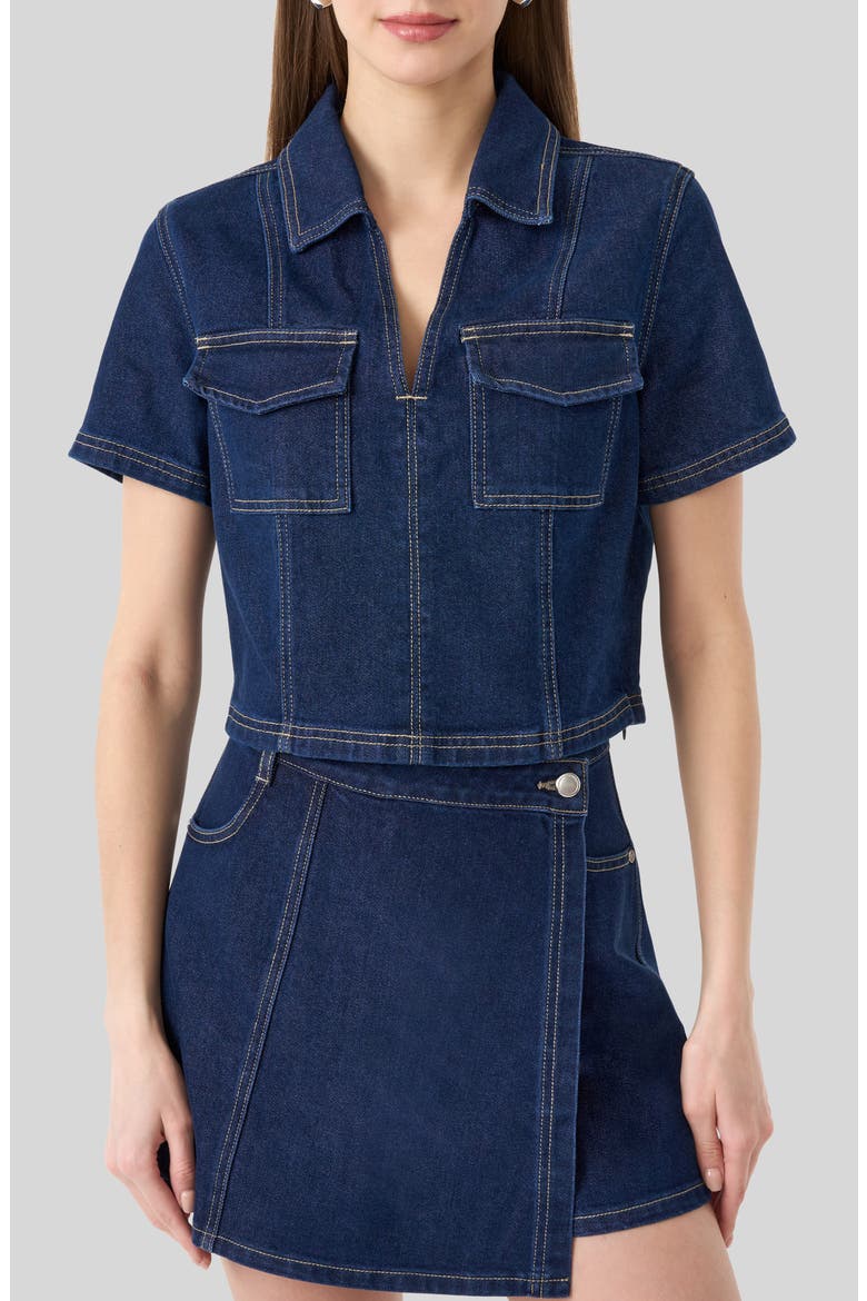 Popover Denim Crop Top, Main, color, RINSE WASH