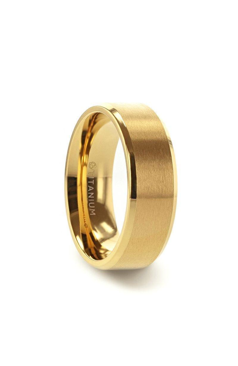 Larson Jewelers Radiate Titanium Flat Brushed Center Wedding Ring, Main, color, Gold