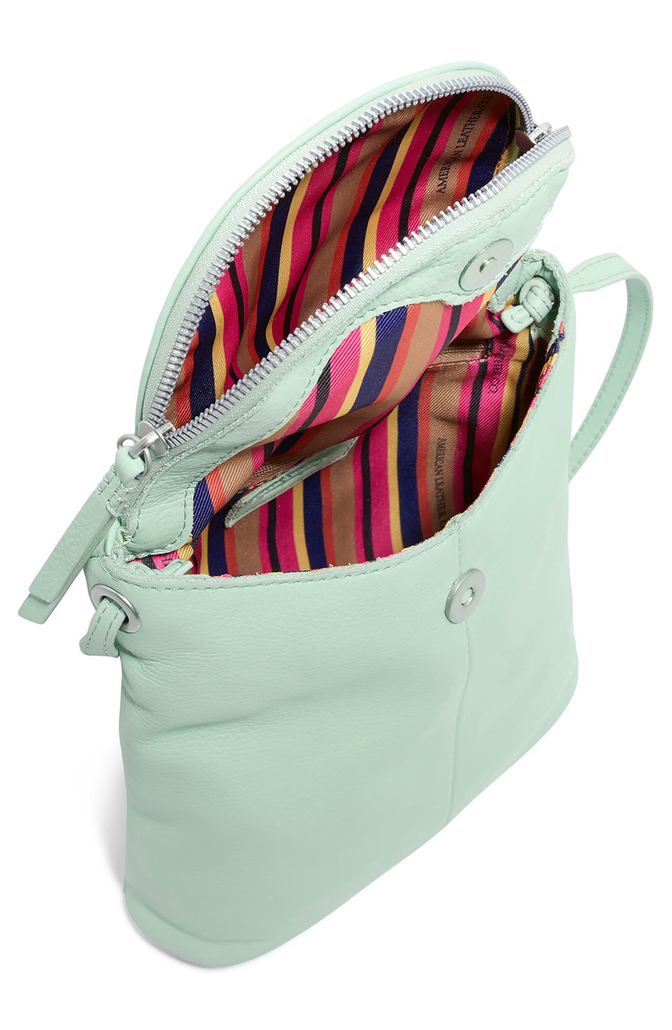 AMERICAN LEATHER CO. Large Hampton Leather Zip-Around Crossbody Bag, Alternate, color, Aquamarine