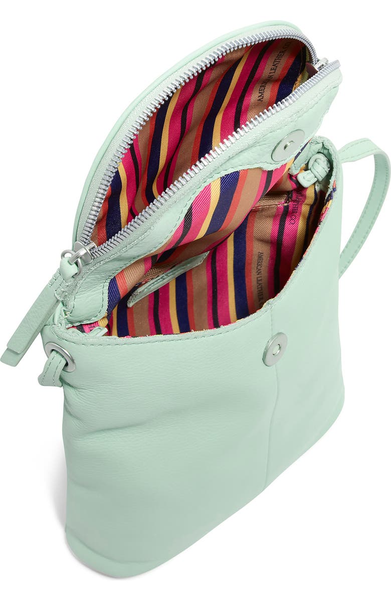AMERICAN LEATHER CO. Large Hampton Leather Zip-Around Crossbody Bag, Alternate, color, Aquamarine
