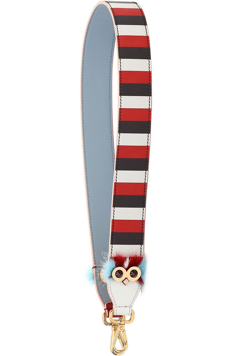 Fendi Strap You Striped Leather Guitar Bag Strap with Genuine Mink Fur Trim, Main, color,