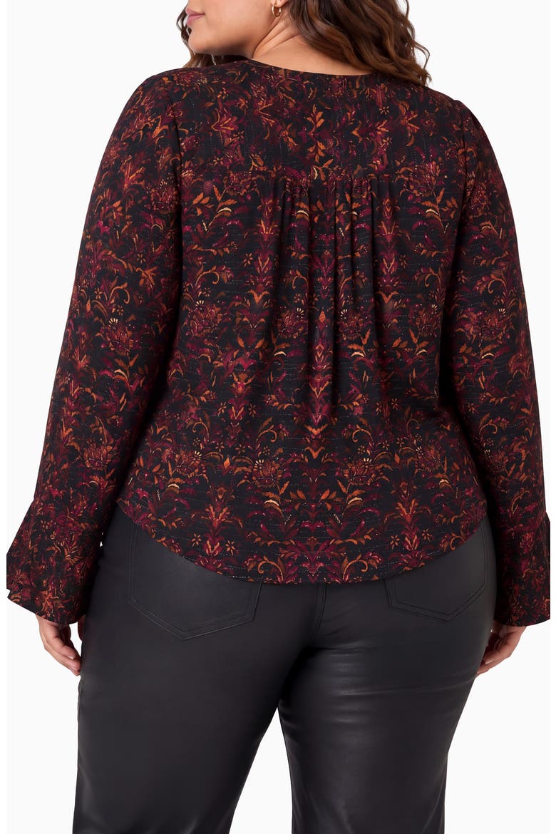 Pintucked Print Sateen Top, Alternate, color, BLK/ BURGNDY MLT