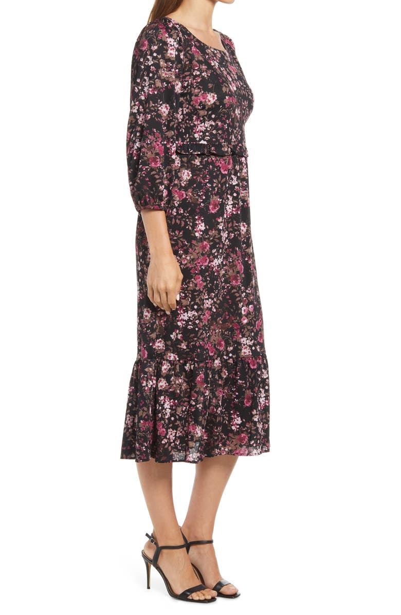 Connected Apparel Floral Long Sleeve Stretch Knit Dress, Alternate, color,