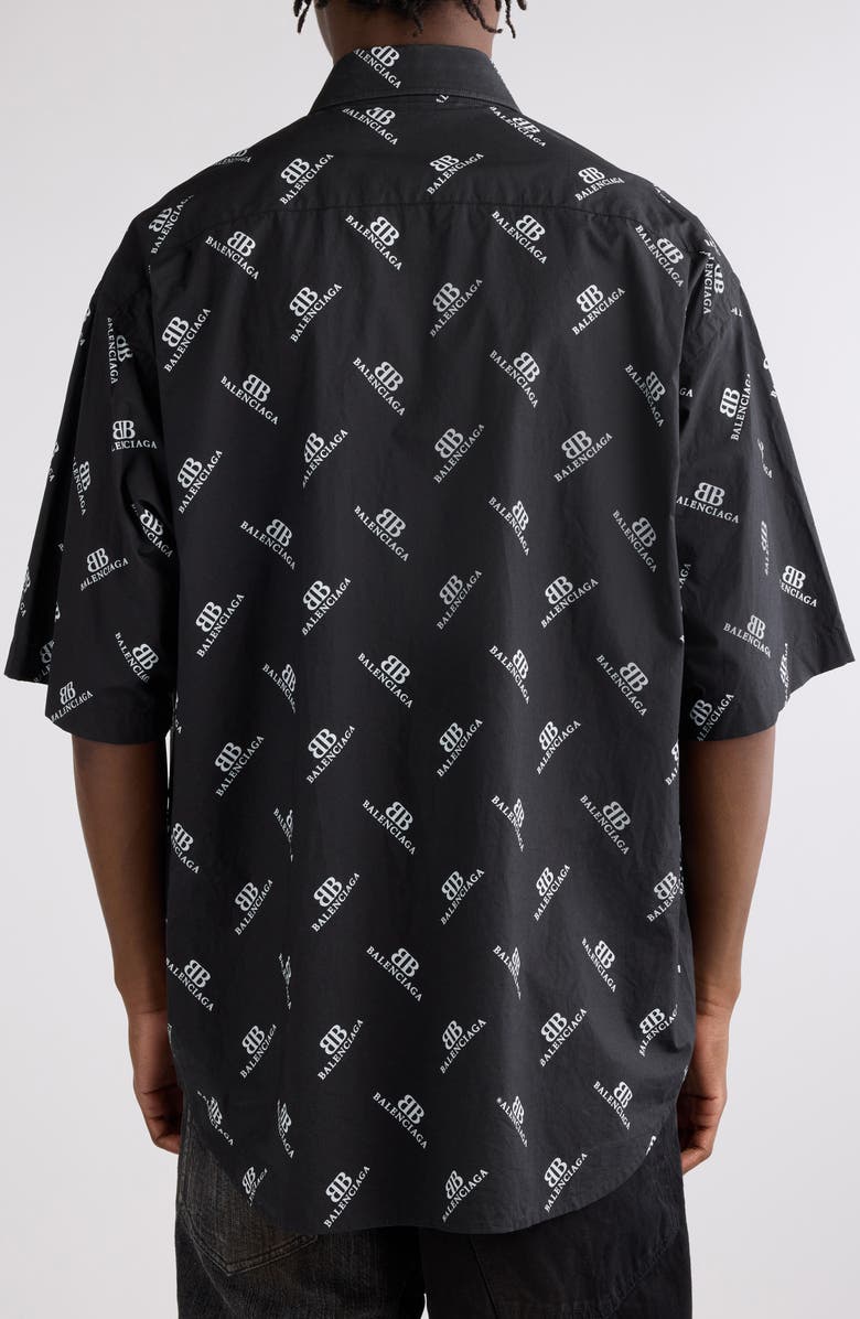 Balenciaga BB Monogram Oversize Short Sleeve Cotton Button-Down Shirt, Alternate, color, 1070 Black/ White